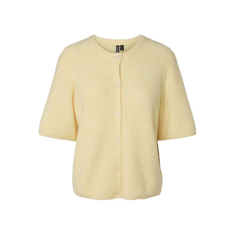 Pieces Womens/Ladies Rib Knit Relaxed Fit Short-Sleeved Cardigan / Pale Yellow